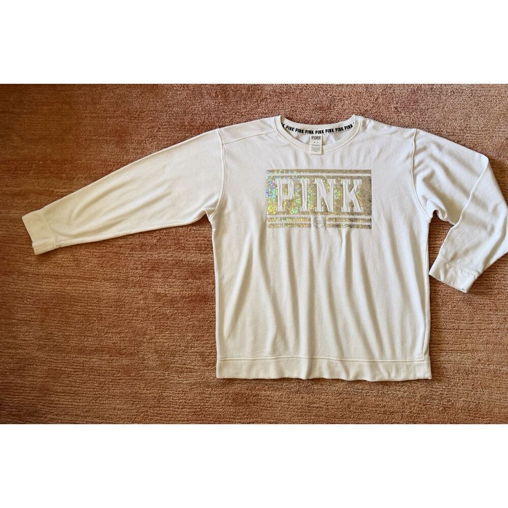 Victoria’s Secret PINK Women’s Cream Logo Sweatshirt Medium